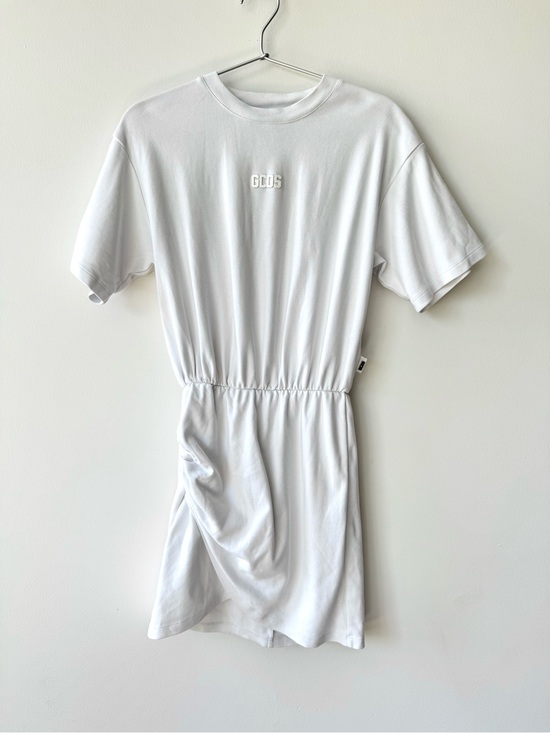 GCDS Dresses & Skirts - GCDS Ruched Cotton White T-shirt Mini Dress with Y2K Style Back Graphic - Size S